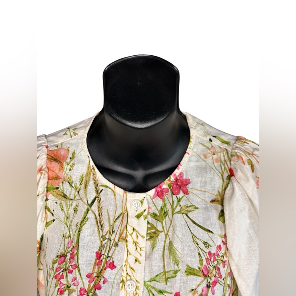 H&M women’s linen blend white floral button down blouse sz XS preloved - Picture 7 of 11